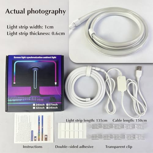 Monitor LED Backlights, LED Strip Light Sync with Screen Color/Music, Computer Light Bar Behind Screen, for PC/Mac, LEDs for Desk Gaming, USB Interface,Software Control (32 inch)