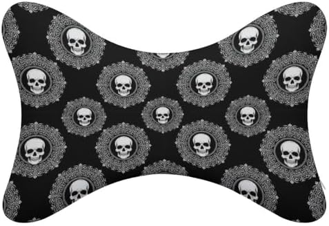 2 Pcs Comfortable Car Neck Pillow Black Skull Vintage Travel Headrest Support for Driving Airplane Home Resting