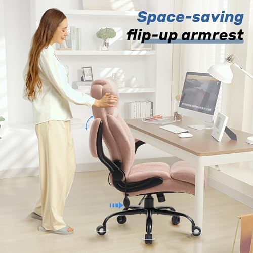 550LBS Big and Tall Office Chair, Comfy Heavy Duty Executive Chair with Adjustable Lumbar Support Double Spaces Casters, Fabric Extra Wide Seat Ergonomic Computer Desk Chair for Back Pain,Pinkcloth