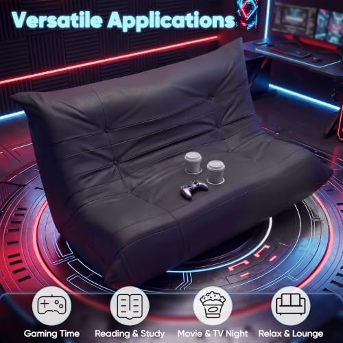 Homall Floor Gaming Chair Boneless Loveseat Couch, Ergonomic Floor Sofa Couch with Cup Holders, Leather Lazy Floor Lounger for Gaming, Reading, Relaxing, Watching TV (Black)