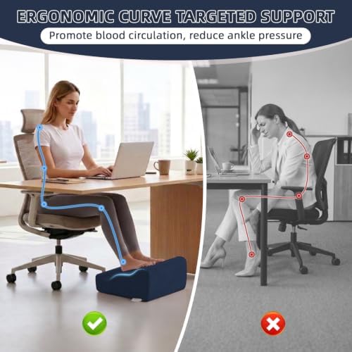 Foot Rest Ergonomic Pillow for Under Desk at Work & Handle Navy