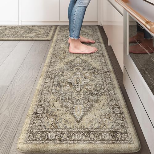 KIMODE Anti Fatigue Kitchen Mats for Floor, Boho Kitchen Rugs Sets of 2