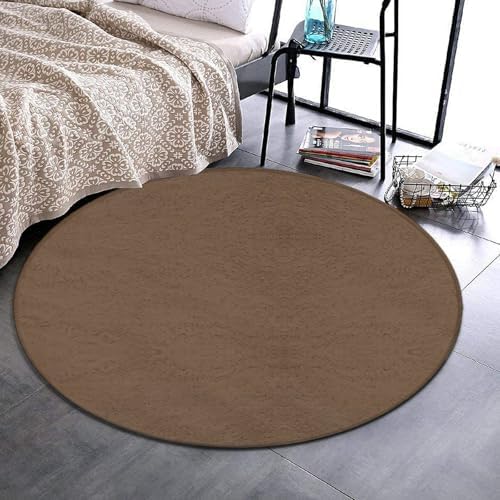 Machine Washable Modern Round Area Rug, Room Sofa Yoga Soft Round Carpet, Home Decor Non Slip Kitchen Office Circle Rug Brown, 24inch