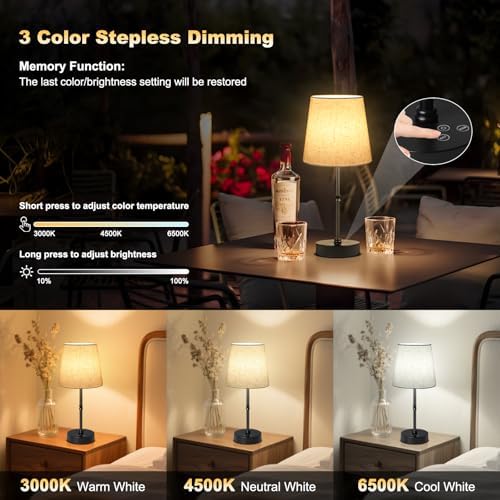 Wowag Cordless Table Lamp,5000mAh Rechargeable Battery Operated Desk Lamp,3 Colors & 7 RGB Stepless Dimmable,Portable Wireless Touch Bedside Night Light for Restaurant,Home,Decor Party,Flaxen Shade