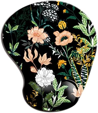 Dooke Ergonomic Mouse Pad with Wrist Support, Cute Mouse Pads with Non-Slip PU Base for Home Office Working Studying Easy Typing & Pain Relief Black Floral