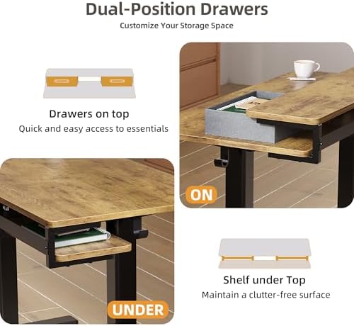 Seang Electric Standing Desk with 2 Drawers, 55 Inch, Rustic Brown