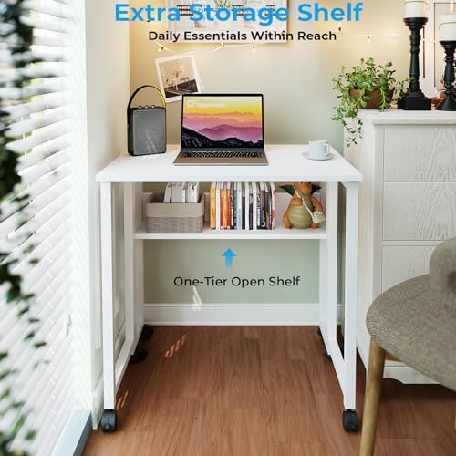 GreenForest Folding Desk with Wheels, 31.5" Rolling Table for Small Spaces