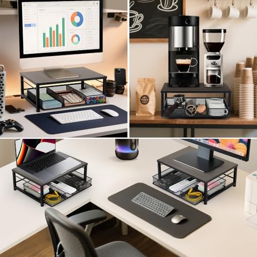 Computer Monitor Stand for Desk, Small Laptop Stand Riser, Black