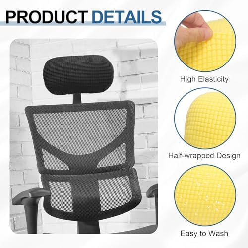 uxcell Office Chair Pillow Cover, Office Chair Headrest Attachment Removable Headrest Protector for Home Desk Computer Chairs, Yellow