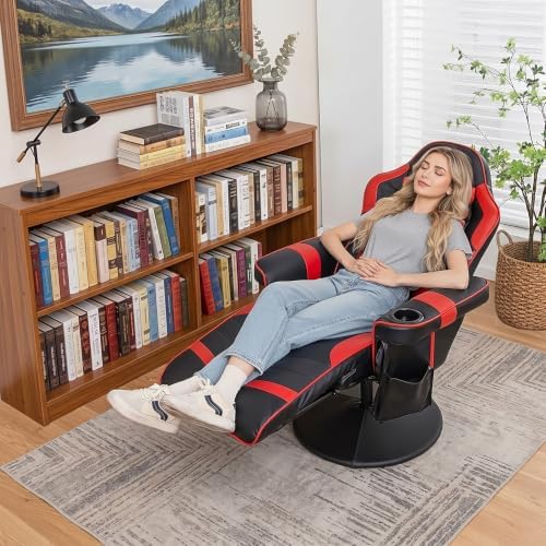 POWERSTONE Gaming Recliner, Adjustable Massage Gaming Chair with Cup Holder Footrest Ergonomic Single Sofa Living Room Home Theater Seating with Side Pouch (Red)