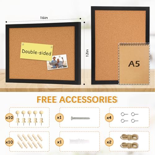 DOLLAR BOSS Double-Sided Black Cork Board, 16"x12" Bulletin Board