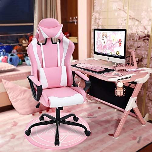 Pink Gaming Chair for Adults - High Back Ergonomic Office & PC Gaming Chair with Wheels, Reclining & Adjustable Headrest & Lumbar Support