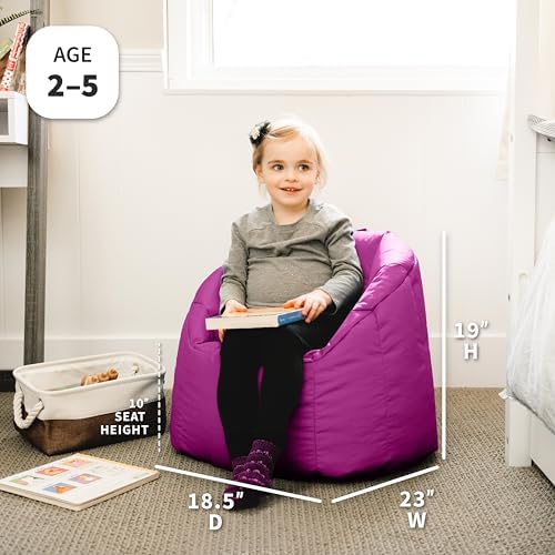 Big Joe Milano Child-Sized Bean Bag Chair for Kids Bedroom and Reading Nook, Pink Passion, Durable Easy-Clean Polyester Nylon Blend, Refillable