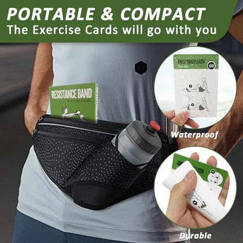 Resistance Belt Workout Cards, 62 Exercises Cards Deck Large Size 5" x 3.5" Fitness Cards for Women & Men, Beginner Fitness Guide to Training Exercises at Home or Gym