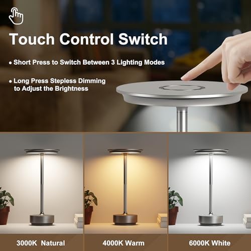2 Pack Cordless Table Lamps Rechargeable, 5000mAh LED Table Light