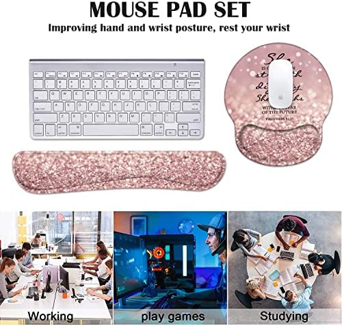 Keyboard Wrist Rest and Mouse Pad Wrist Support Set with Coasters, Bible Verse Proverbs 31:25 Wrist Mouse Pad with Non-Slip PU Base for Home Office Working Studying Easy Typing & Pain Relief