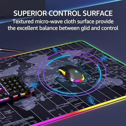 KTRIO RGB Large Gaming Mouse Pad, 31.5 x 15.7 in, RGB World Map, XXL