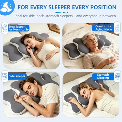 Cervical Neck Pillow for Neck Pain Relief & Side Sleeper | Ergo Pillow for Sleep Apnea, Neck Pain, and Snoring Relief | Orthopedic Memory Foam with Ergonomic Neck Support, Gray, Large