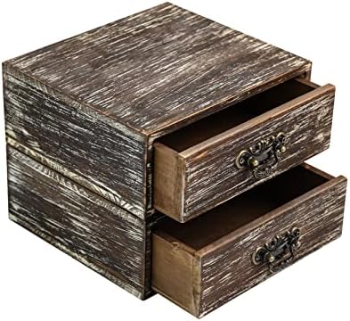 OKSQW Office Desk Organizer Drawers Dark Brown Vintage 2pcs/set Small Wood Desktop Storage Box Farmhouse Kitchen Countertop Organizer Makeup Storage Box for Workspace Home Toiletries Supplies Vanity