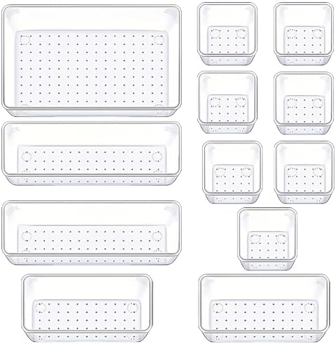 Manalete 12 Pcs Clear Plastic Drawer Organizer, Makeup & Vanity Organizer