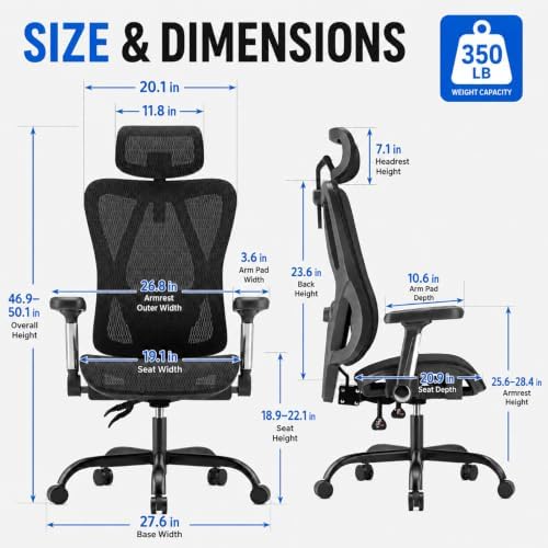 Ergonomic Office Chair, Full Mesh Desk Chair with 5D Armrests