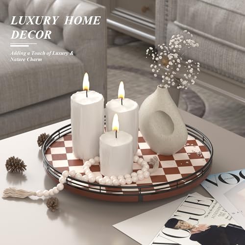 AMH 13-Inch Brown White Checkerboard Lazy Susan with Black Metal Rail