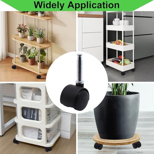 1 Inch Stem Swivel Casters Set of 4, M8 Grip Neck Stem Swivel Caster Wheels, 360° Rotation Heavy Duty Replacement Castors for Furniture Table Drawer Cabinet Plant Shelf Chair Wheels (Black)