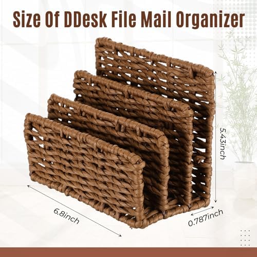 Paper Rattan Mail Organizer for Desk Mail Holder Countertop with 3 Slot Paper Rattan Letter Sorter File Holder Envelope Book Stand Farmhouse Office Desk Organizer and Storage Accessories