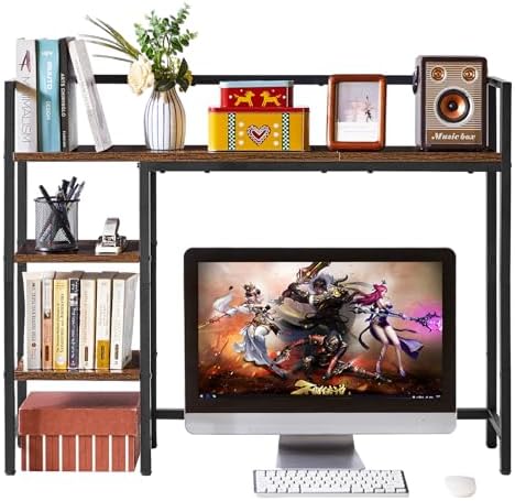 IBUYKE Desk Shelf,Computer Desktop Bookcase,37.8 Inch Multipurpose Wood Desk Hutch Bookshelf for Computer,4 Tier Desk Organizer for Office Home Dormitory,Brown TMZ005H