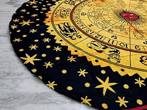 Round Beach Tapestry Turquoise Mandala Throw/Boho Hippie Beach Blanket Roundie/Indian Cotton Bohemian Large Round Table Cloth-Home Decor/Yoga Mat Meditation Picnic Rug (42", Yellow Black)