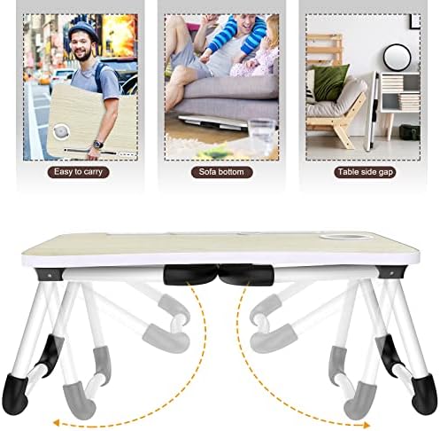 Zapuno Laptop Lap Desk, Foldable Laptop Table Tray with 4 USB Ports Storage Drawer and Cup Holder, Lap Bed Desk Notebook Stand Laptray Portable Standing Table for Bed Couch Floor