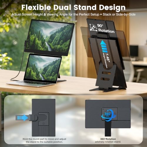 Laptop Screen Extender, 15.6" Fhd Portable Monitor With Dual Stands