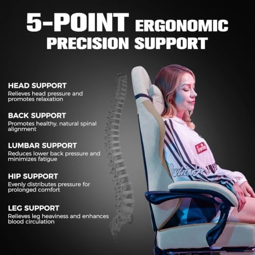 GTPLAYER Gaming Chair Fabric with Pocket Spring Cushion, Big and Tall Gamings Chairs 350LBS High Back Computer Chair with Footrest for Adults Lumbar Support Swivel Game Chair for Office Light Brown