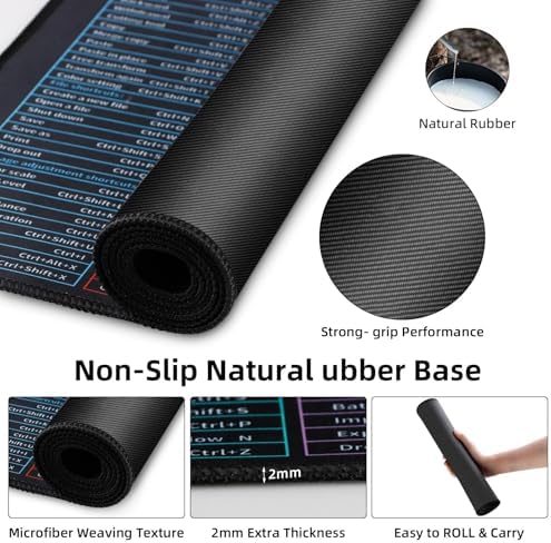 Quick Key Keyboard Mouse Pad, Non-Slip Desk Mat with Office Software Shortcuts Pattern, Upgraded Extended Large Rubber Base Mice Smooth Cloth Mouse Pad Desk Mat