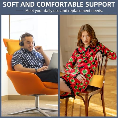 Headrest Pillow for Patio Chaise Lounge Chair, Outdoor Chaise Pillows with Adjustable Elastic Stripe Head Resting Pillows for Recliner Office Chair, Yellow 2 Pack