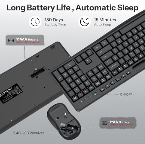 OMOTON Wireless Keyboard and Mouse Combo,2.4GHz USB Receiver & Phone Holder
