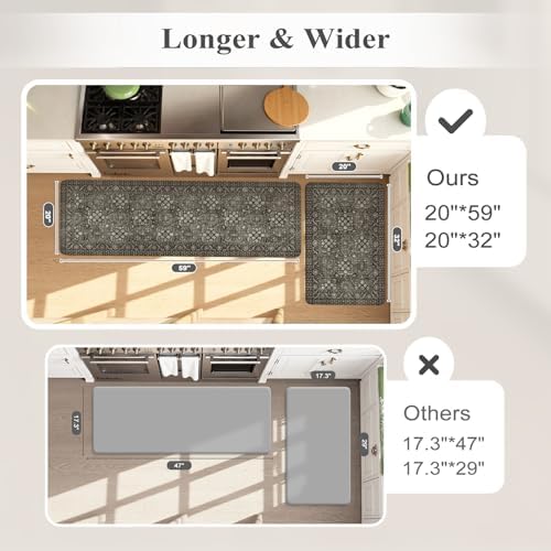 KIMODE Anti Fatigue Kitchen Mats,Boho Vintage Kitchen Floor Mats Green Grey