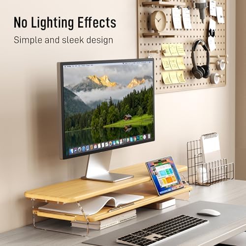 Bamboo Dual Monitor Stand for Desk,31.5 In 2 Tier Computer Riser Organizer