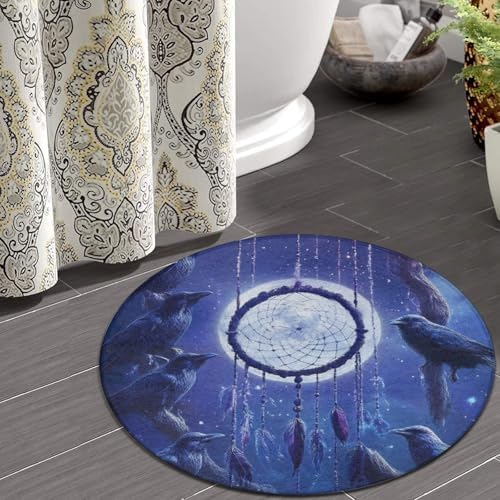 Room Sofa Yoga Soft Round Carpet, Home Decor Non Slip Kitchen Office Circle Rug, Machine Washable Modern Round Area Rug Dream Catchers and Raven, 36inch