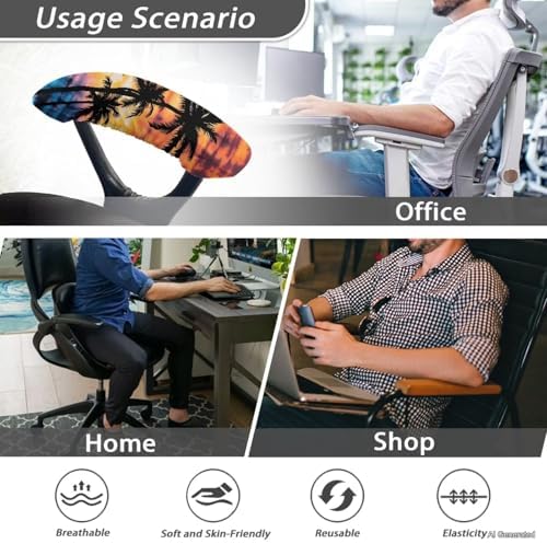 Coconut Tree Print Office Chair Armrest Slipcovers Covers 2 Pack Dust-Proof Stretchy Computer Desk Chair Arm Covers, Universal Fit, Easy to Install