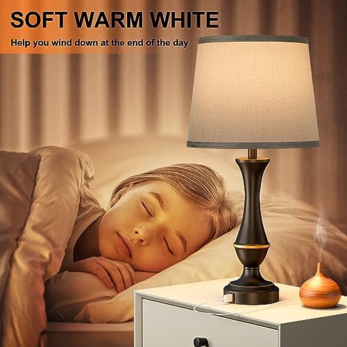 Touch Lamps for Nightstand, 3 Way Dimmable Lamps for Bedroom with USB C+A