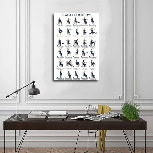 30 Day Chair Workout Challenge Seated Exercise Chart No Equipment Office Chair Routine Fitness Canvas Poster Wall Art for Living Room Bedroom Decor Frame 24x36inch