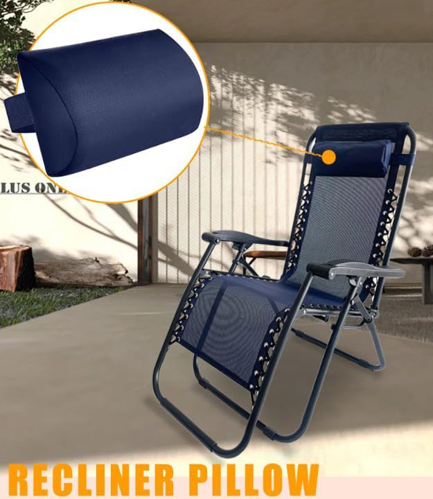 Chaise Lounge Neck Support Pillow with Adjustable Strap,Ergonomic Headrest Pillow Portable Bolster Cushion for Patio Backyard Beach Pool Garden Recliner (Navy)