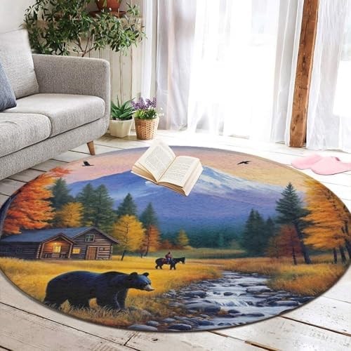 Men's Large Home Decor Mat, Soft Round Yoga Carpet, Non Slip Machine Washable Home Office Circle Rug Bears