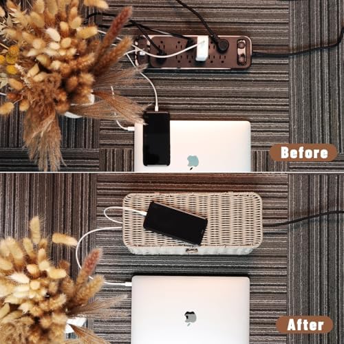 Cable Management Box, Cord Organizer with Lid & Cable Ties - Gray Set
