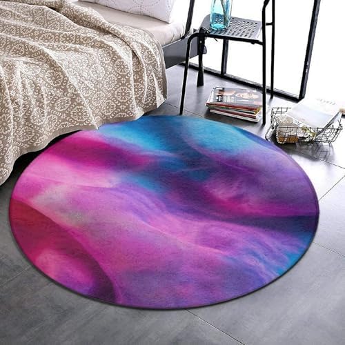 Large Machine Washable Circular Rugs, Home Decor Round Mat for Living Room Sofa Office Purple Rainbow Pride