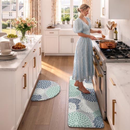 KIMODE Half Circle Anti Fatigue Mats for Kitchen Floor Rug Sets of 2