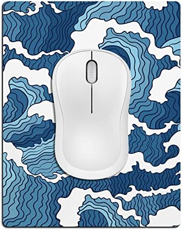 Small Mouse Pad Cute, Mini Mouse Pads for Wireless Mouse and Laptop, Travel Mousepads with Designs - Japanese Blue Great Wave, Portable Mousepad with Non-Slip Rubber Base - 5.5 x 7 Inch