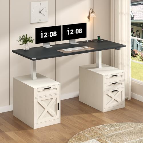 YOMILUVE 60" Farmhouse Electric Standing Desk with Drawers for Home Office