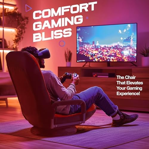 Kids Gaming Chair, Swivel Floor Video Lounger, 6 Positions, Folds to Store